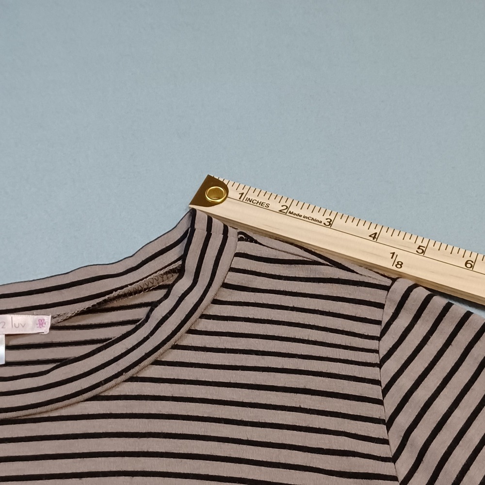 Free 2 Luv Striped Shift Dress Tan Black 3/4 Sleeve Crew Neck Plus Size 1X - Picture 3 of 7